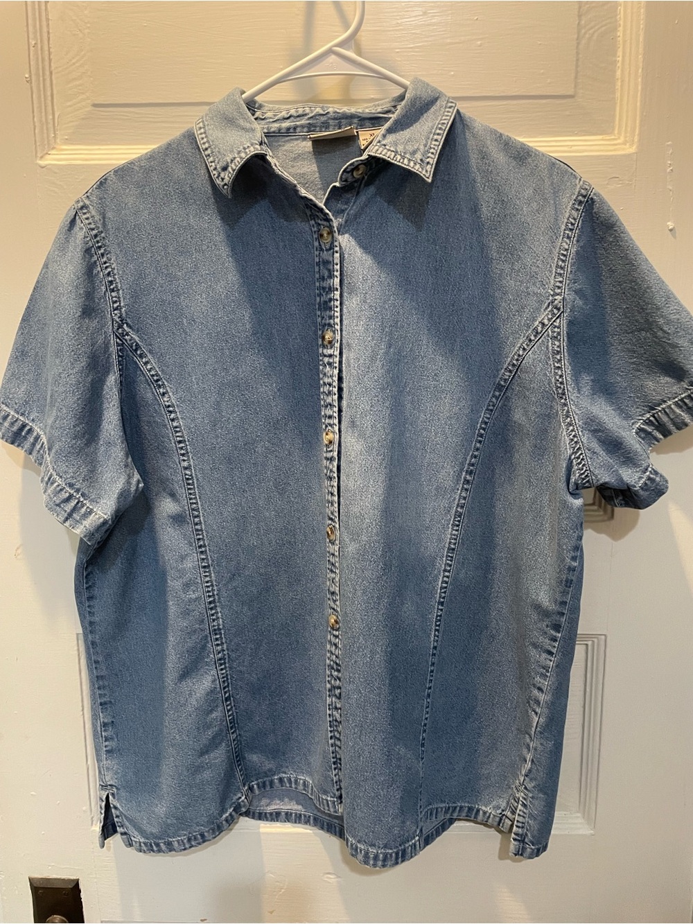 Vintage Sea Palms by Hartwell Short Sleeve Denim Shirt, Size XL